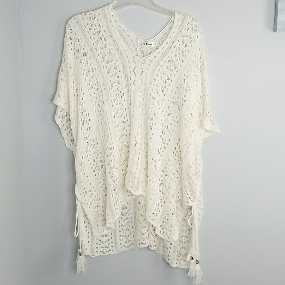 Boho Open Stitch Poncho Side Tassels sweater Medium